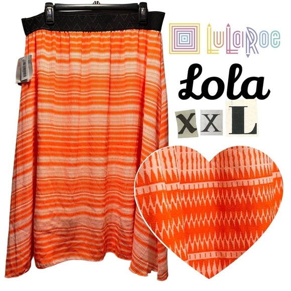 LuLaRoe Lola Lined Chiffon Midi Skirt Vibrant Striped Orange Elastic Band 20-22 - Picture 1 of 15